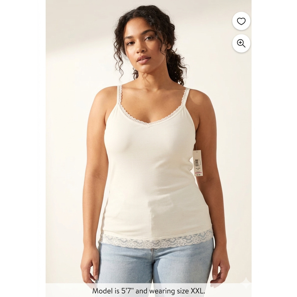 No Boundaries White Ribbed Lace Trim Cami Tank Top XXL Jrs NWT